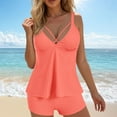 thumbnail image 2 of Zhden Two Piece Swimsuit for Women V Neck Tummy Control Tankini Bathing Suits Solid Color Flowy Swimsuits（Pink,XL）, 2 of 7