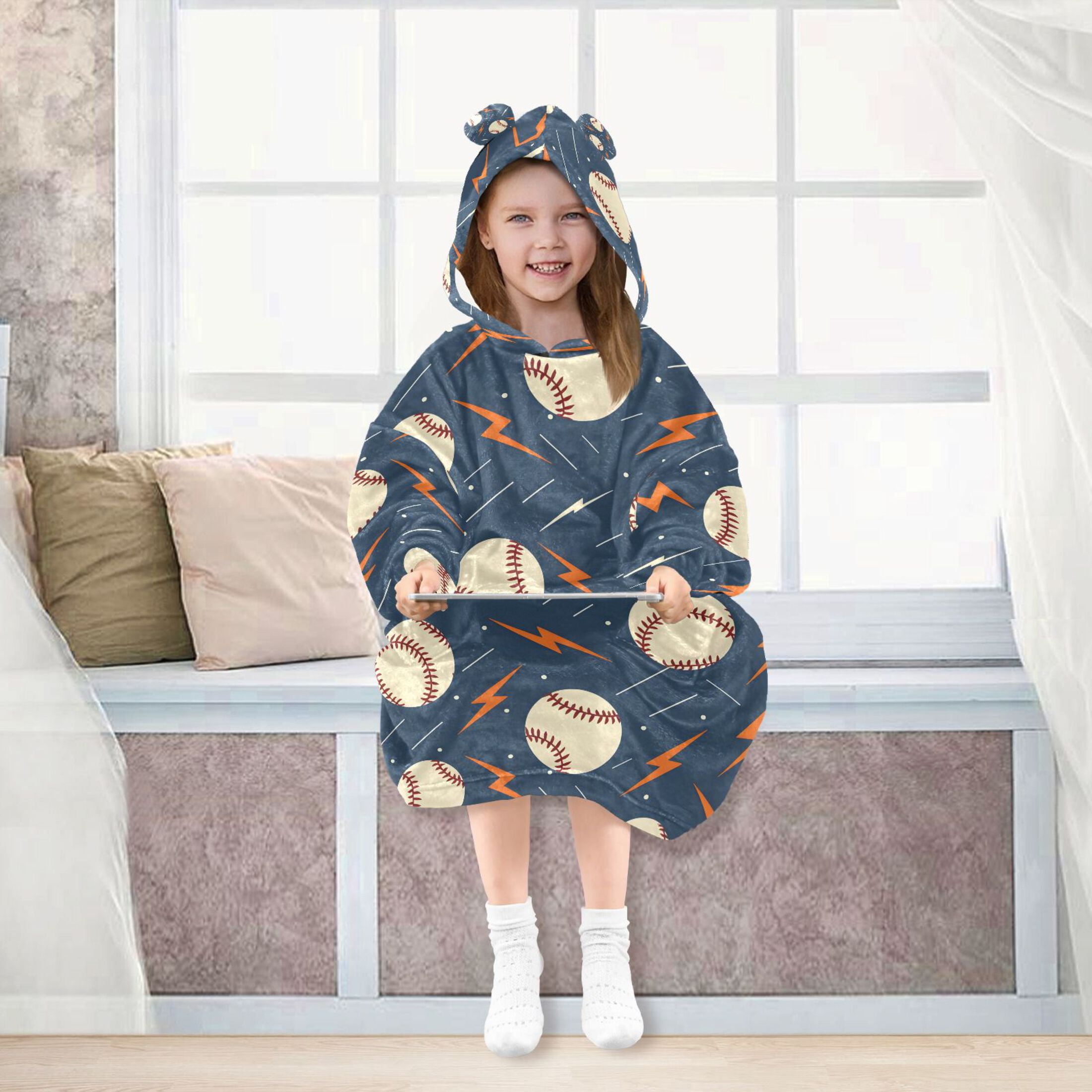joogoo Wearable Blanket Hoodie for Baseballs with Lightning Oversized Sherpa Hooded 3-14 YR M