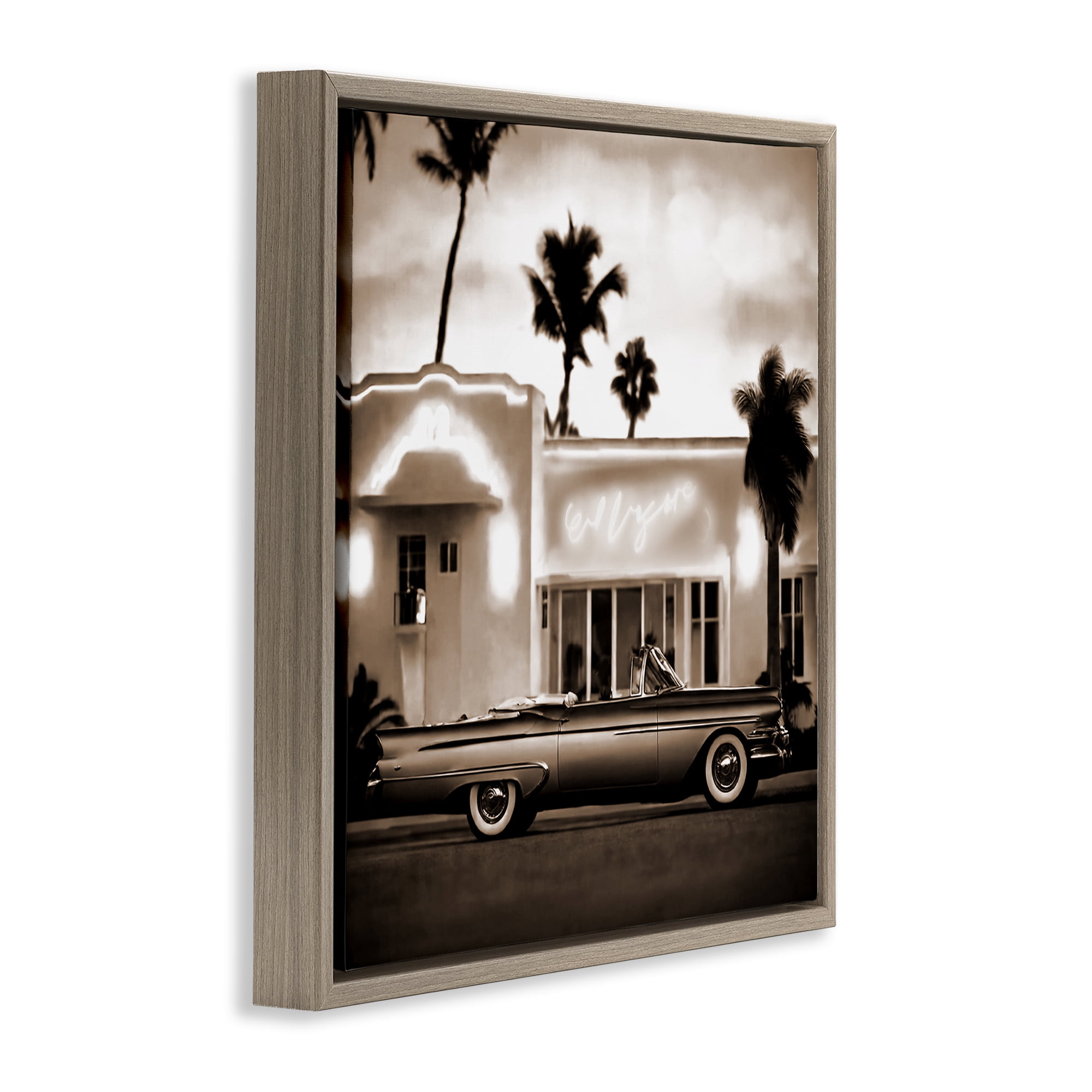 Stupell Industries Sepia Classic Car Transportation Painting Brown Floater Framed Canvas Art Print Wall Art, 18 x 18