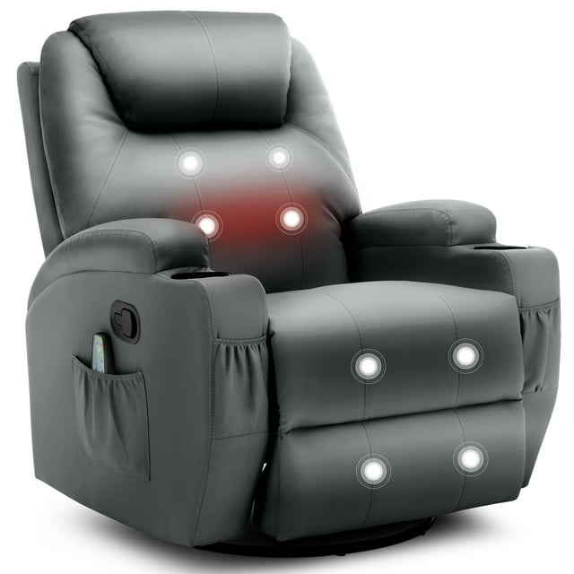 Korser Fauteuil Inclinable Pivotant à Bascule avec Massage en Similicuir pour Salon, Gris