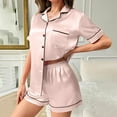thumbnail image 4 of Horkkom Silk Pajamas for Women 2 Piece Short Sleeve Tops Elastic Waist Shorts Loungewear Summer Button Down Satin Pjs with Pocket Pink S, 4 of 6