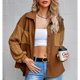 thumbnail image 3 of Chaqueta polar para mujer Caramel S con botones en la parte delantera, mangas de punto trenzado y bolsillo en el pecho, estilo abullonado largo, 3 of 6