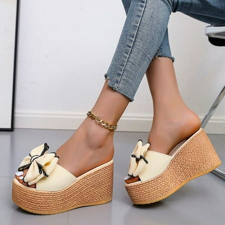 

Women Slippers Fashion Pee Toe Summer Shoes Butterfly-knot High Heels Women Slides Platform Wedges Ladies Women Shoes F66