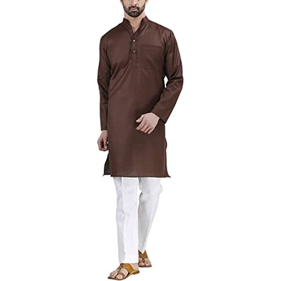 Royal Kurta Mens Cotton Linen Kurta Pyjama Set (38, Coke)