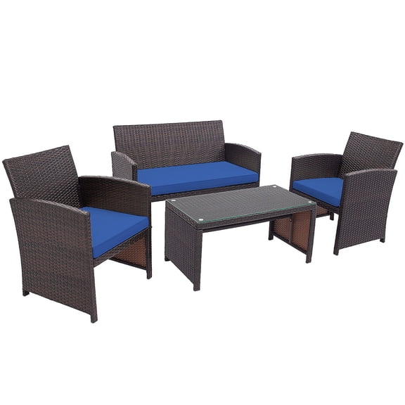 4-Piece Outdoor PE Rattan Patio Furniture Set with Cushions