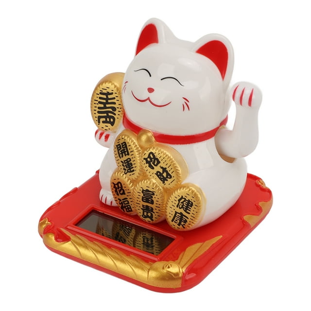 Uadme Gato Que agita la Suerte, Gato Maneki Neko con energía Solar, Mini Gato de la Suerte, Lindo Gato Feng Shui con Brazo ondulante para la Oficina del Dormitorio del automóvil(Blanco)