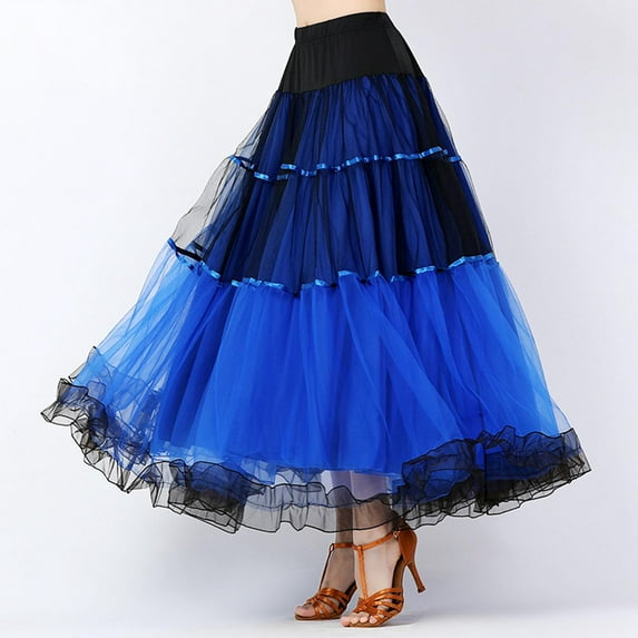 Elegant Ballroom Latin Dance Skirt, Stage Performance Flamenco Waltz Ladies Dress, Latin Spanish Skirts , Navy