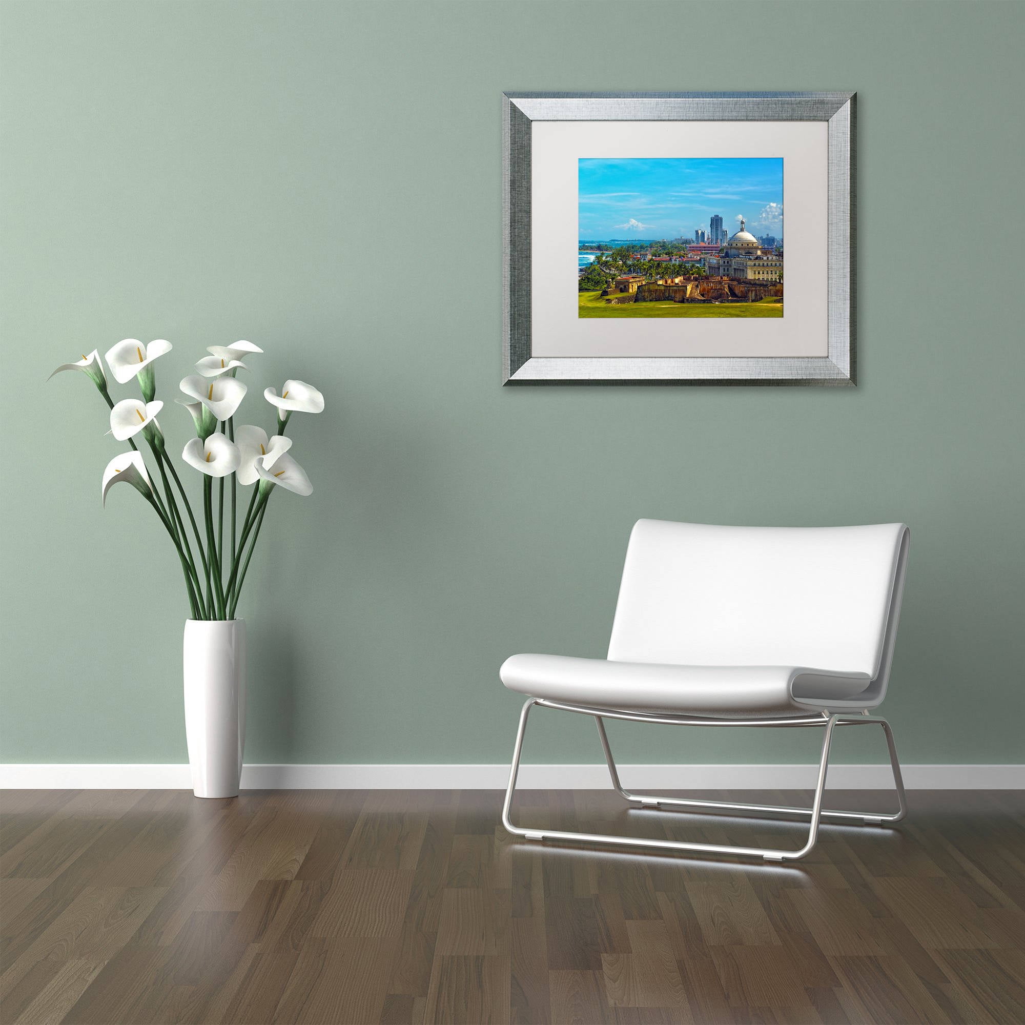 Trademark Fine Art "Old San Juan" Canvas Art by CATeyes, White Matte, Silver Frame