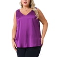 thumbnail image 1 of Outfits de Halloween para mujeres de tallas grandes Agnes Orinda, camisetas de seda satinada sin mangas, blusas casuales de cuello en V, camisetas básicas de verano 4X en púrpura, 1 of 6