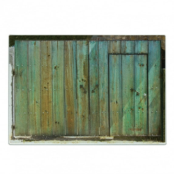 Vintage Cutting Board, Rustic Old Wood Gate Dated Tuscany House Entrance Antique Texture Photograph, Decorative Tempered Glass Cutting and Serving Board, Small Size, Mint Brown, by Ambesonne