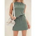 thumbnail image 4 of Jaimenalin Two Piece Skirt Sets for Women Vacation Outfits Skirt Crew Neck Top Lounge Sets Green L, 4 of 7