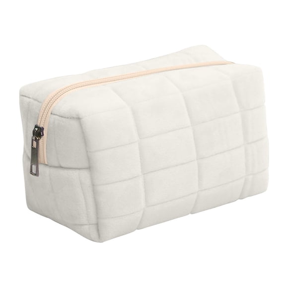 Ratfeit Makeup Bag Checkered Cosmetic Bag Plush Makeup Pouch Zipper Large Solid Color Travel Toiletry Bag Travel Make Up Toiletry Bag