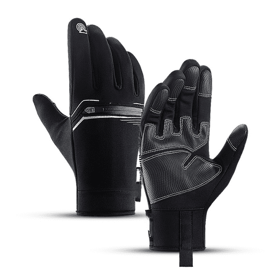 Outdoor Sports Autumn And Winter Touch Screen Warm PU Leather Bicycle Riding Windproof And Water Splashing Men's And Women's Gloves Black XL