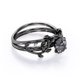 thumbnail image 3 of JeenMata Anillo de Bodas Solitario con Hojas y Enredaderas Cuarzo Rutilado Negro de Talla Redonda de 0,5 TCW; Baño de Oro Negro de 18 K sobre Plata, 3 of 6
