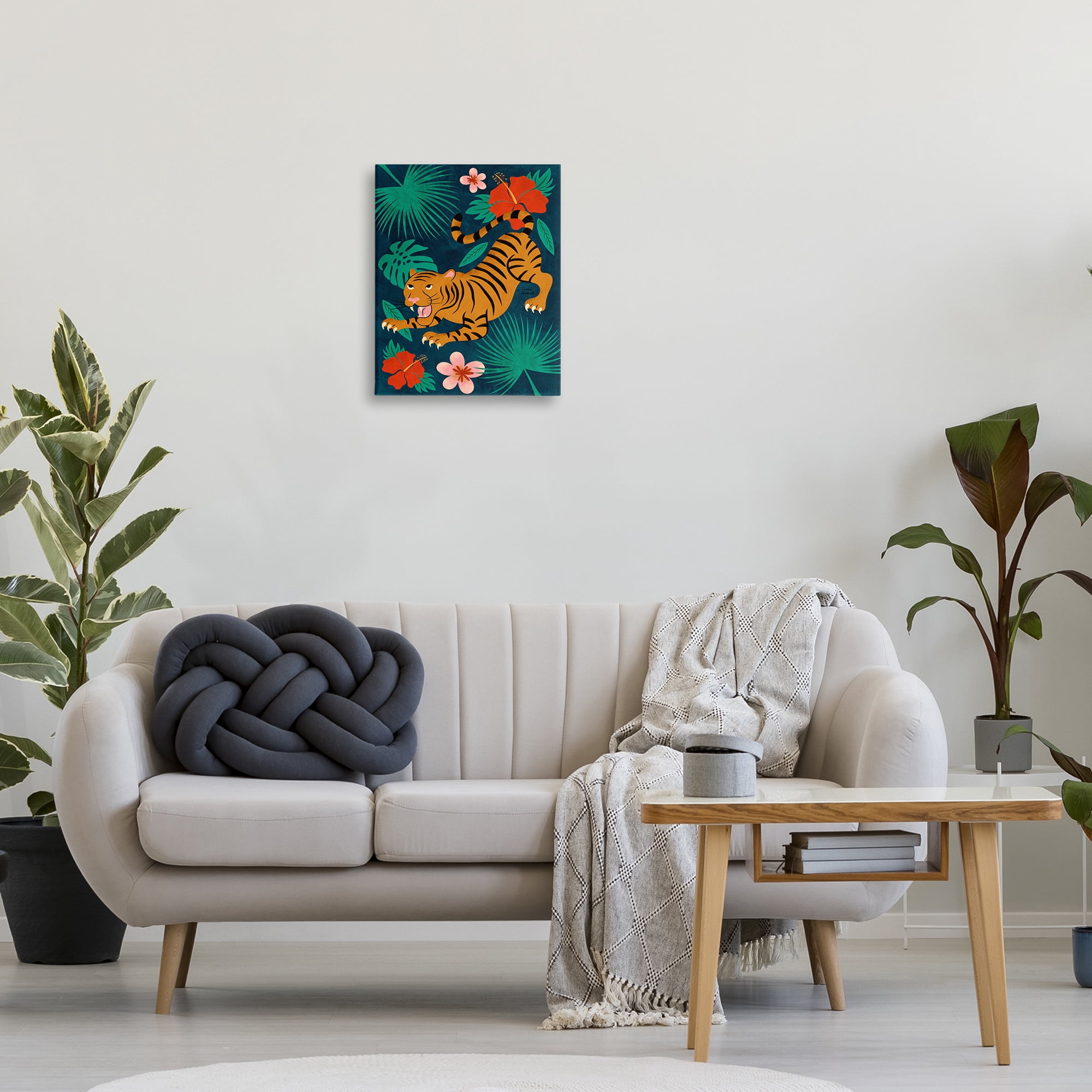 Stupell Industries Crouching Tiger Tropics Animals Painting Wrapped Canvas Art Print Wall Art, 16 x 20