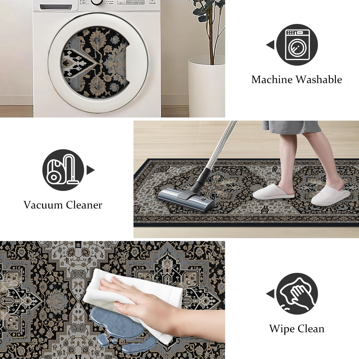 TECHVIDA Kitchen Rugs 4 Piece Set,Non Slip Machine Washable Kitchen Mats,Boho Vintage Abstract Kitchen Carpet for Farmhouse Living Room Hallway