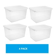 ( 4 pack)Sterilite Small Storage Bin, 20 Quart Clear Plastic Storage Container with Snap-On Lid, White