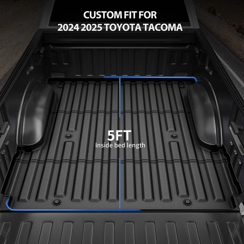 RVNI Floor Mats & Truck Bed Mat for 2024 2025 Toyota Tacoma Double Cab All Weather TPE Tacoma Floor Liners 2 Row Liners and Bed Liner Interior Accessories (Not for Hybrid)