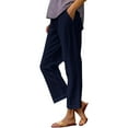 thumbnail image 2 of SAHFX Cropped Linen Pants Women Soft Comfy Long Lounge Pants for Summer High Waisted Drawstring Pant Elastic Waist Trousers with Pockets Ankle Pants Split Hem Pants Breathable Pant, 2 of 5