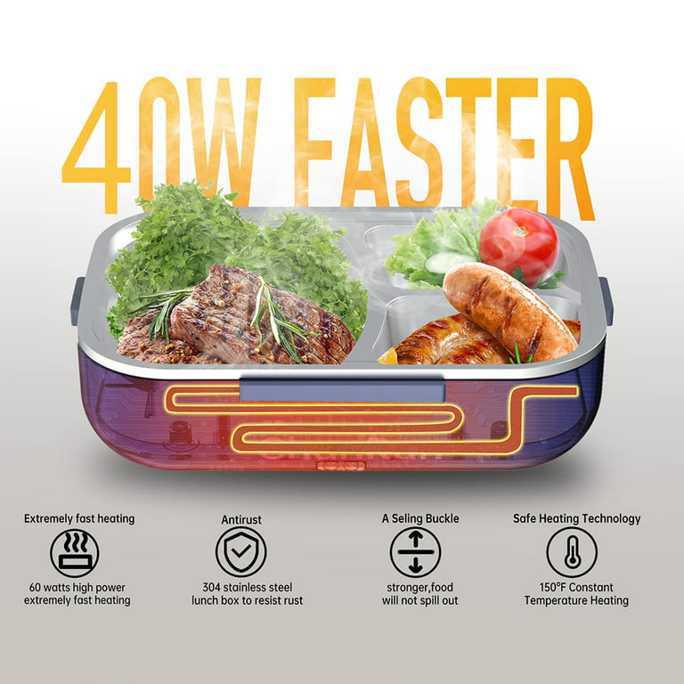 Electric Lunch Box Food Heater - Carsolt 3 in 1 Portable Food Warmer  Leakproof Heated Lunch Box for Adults, Home with 1L Removable Stainless  Steel Container 