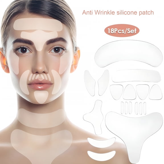 XIRQI 18 Pcs Reusable Silicone Chest Pads Patch Silicone Neck Pad Forehead Pad Set Cleavage Pad Eye Pad for Anti-Wrinkle Women Girls