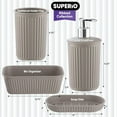thumbnail image 2 of Decorative Plastic Bathroom Accessories Set, Taupe (Set of 4) Soap Dish, Liquid Dispenser, Toothbrush Holder Cup, Vanity Organizer Tray - Bath Accessory Countertop Decor Gift - Ribbed Design, 2 of 7
