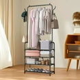 thumbnail image 4 of Solid Wood Coat Rack Freestanding Clothing Rack with Wheels Shelves Storage & Hooks Heavy Duty Clothes Rack Wood Coat Tree Stand Hat Hanger Rack for Corner Bedroom Entryway Living Room Hotel, 4 of 6