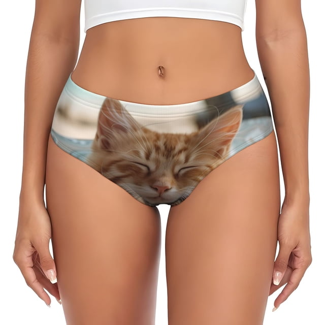 Fotbe Relaxing Cat With Orange Juice Calzones Estampados para Mujer – Ropa Interior de Algodón, Cómoda, Suave y Elástica-X-Large