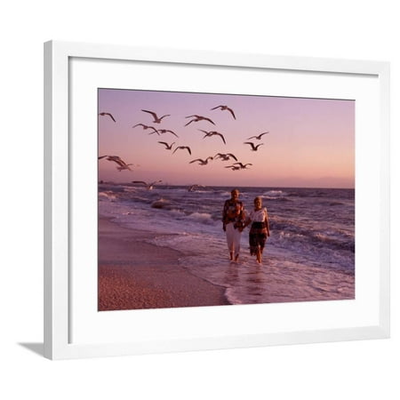 Retired Couple Relaxing on the Beach Framed Print Wall Art By Bill