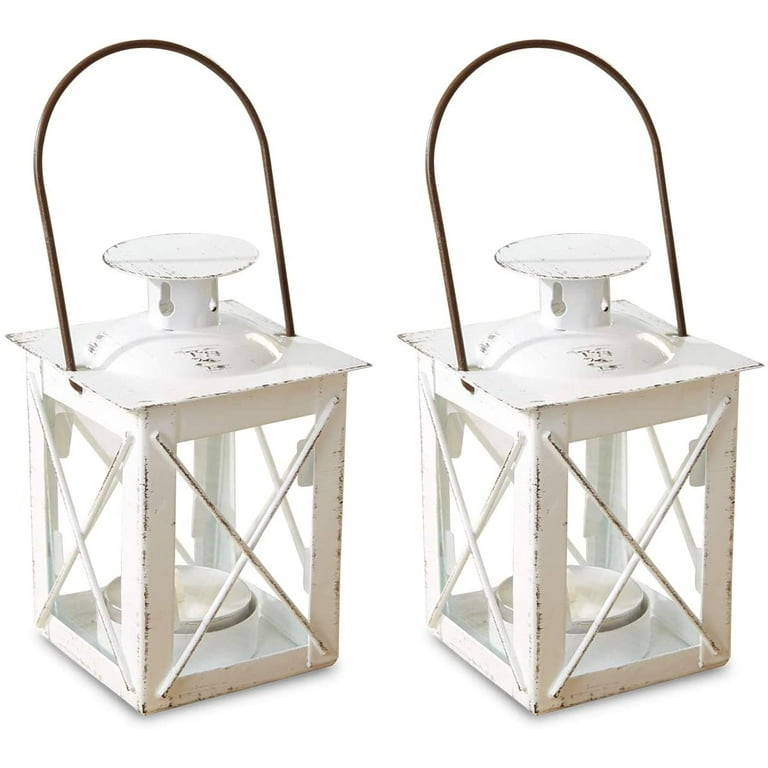 Vintage White Distressed Lantern - Medium | Kate Aspen