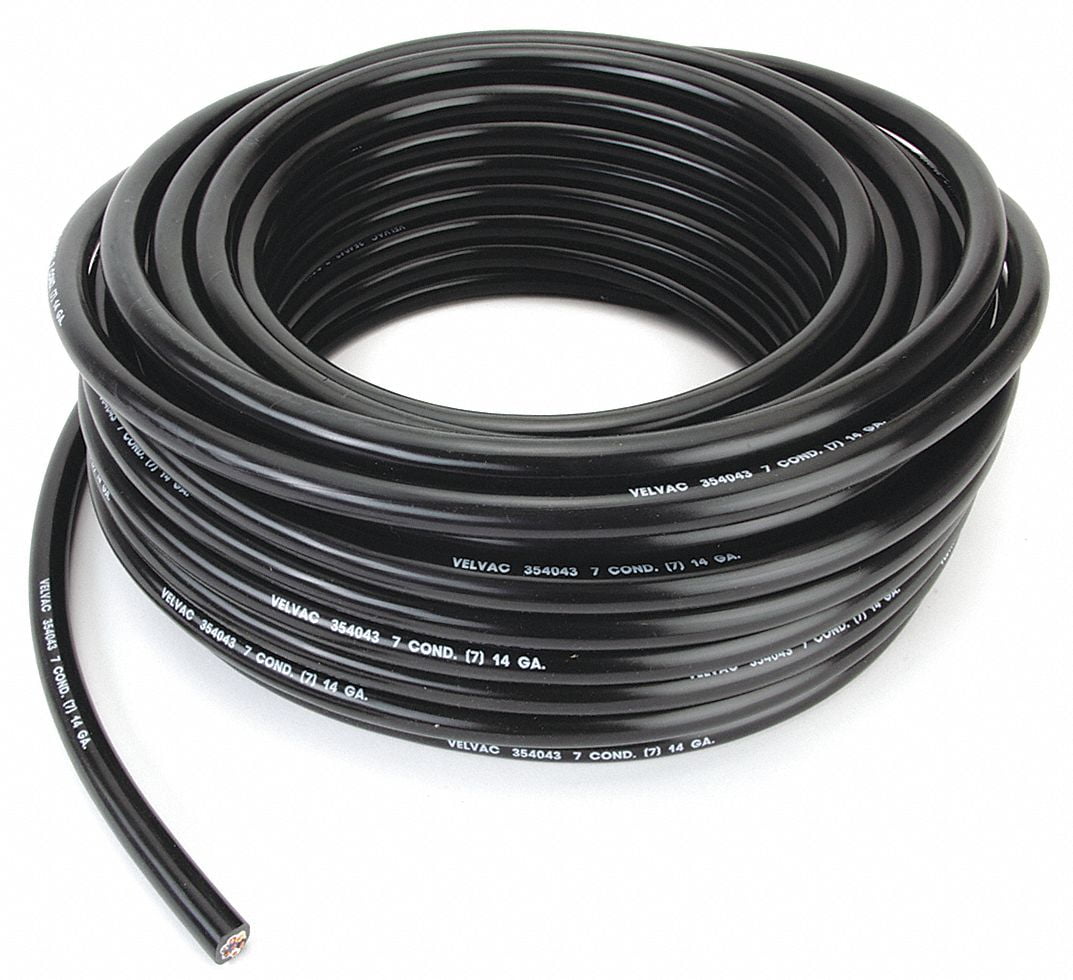 Velvac Trailer Cable,14 AWG,7 Cond,100 ft,Black  050042