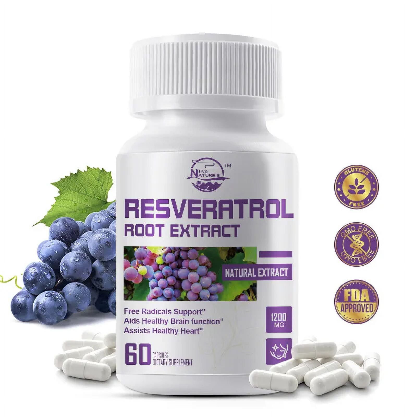 Nature's Live Resveratrol 1200 mg Antioxidant Supplement for Anti Aging 60 Capsules