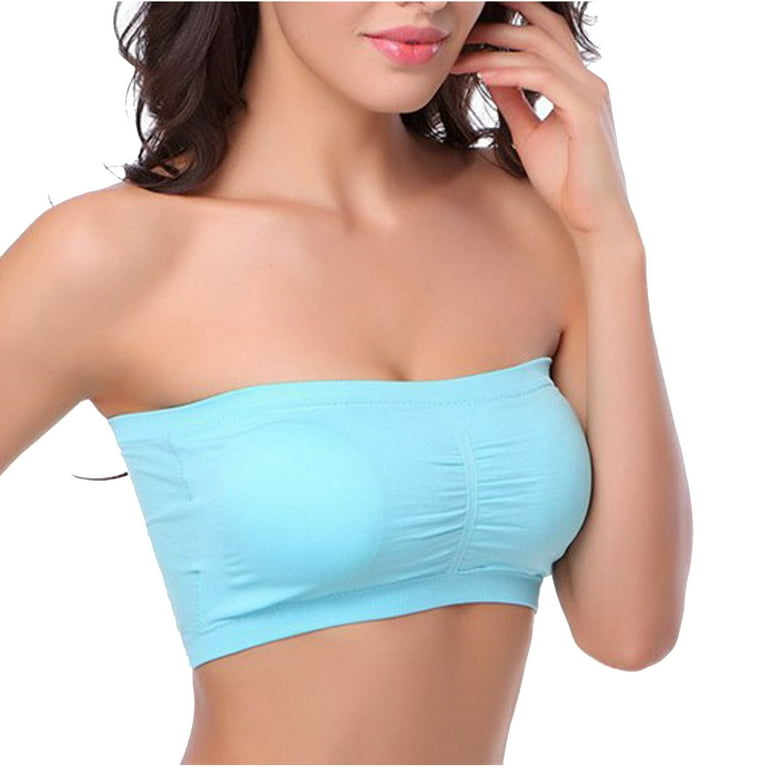 YWDJ Strapless Bras for Women Large Bust Women Bra Tube Top Has A Chest Pad  To Prevent It From Leaking Blue XXL 