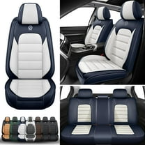 5-Seats Car Seat Covers for 95% Kia Models Leather Auto Vehicle Seat Cushions Waterproof Seat Cover Airbag Compatible(White&Blue-Standard)