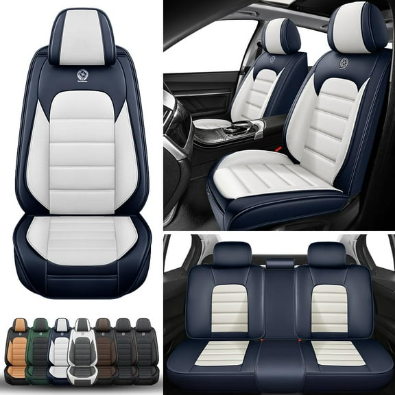 5-Seats Car Seat Covers for 95% Sabaru Models Leather Auto Vehicle Seat Cushions Waterproof Seat Cover Airbag Compatible(White&Blue-Standard)