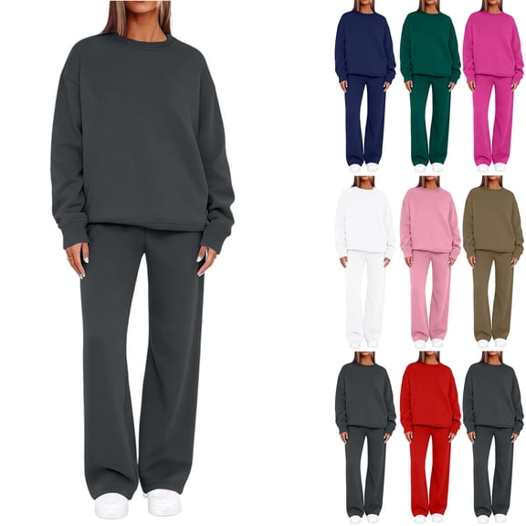 VV AVEORS Sweatsuits Women 2 Piece Outfit Oversized Sweatshirt Matching Wide Leg Sweatpants Y2K Baggy Track Suits Travel Lounge Fashion Set White S