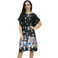 thumbnail image 1 of Bimba Womens Floral Satin Black Kimono Bridesmaid Drawstring Short Kaftan-16, 1 of 9