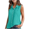 thumbnail image 3 of Pxxlle Womens Button Down Shirts Dressy Casual Lapel Sleeveless Tank Tops Solid Color Cotton Linen Clothes for Summer Mint Green XXL, 3 of 9