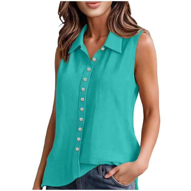 Camisetas con Cuello en V Mujeres sin Mangas Tops de Verano Blusa de Moda Casual para el Uso Diario de la Fiesta, Chaleco de Poliéster