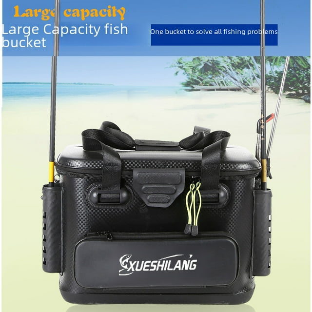Wholesale Large White Woven Pattern EVA Fishing Bucket - One-Piece Molding Live Fish Container for Sea Fishing, Kayak Fishing Gear with Sturdy Frame, Easy-to-Clean Design, No Inner Box, Compatible
