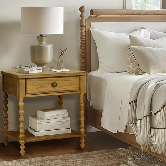 2 Nightstand Made Of Solid Wood, Traditional , Camel Oak Coloring, Metal Drawer Glider Wood Nightstand, Ornament, Finish, Runners