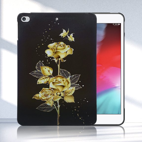 for iPad Mini 5th Generation 2019 7.9" Floral Pattern Case, Luxury Ultra Slim Flexible Lightweight Anti-Fingerprint Drop Protective Heat Dissipation with Soft TPU Back Cover, Gold Butterfly Rose