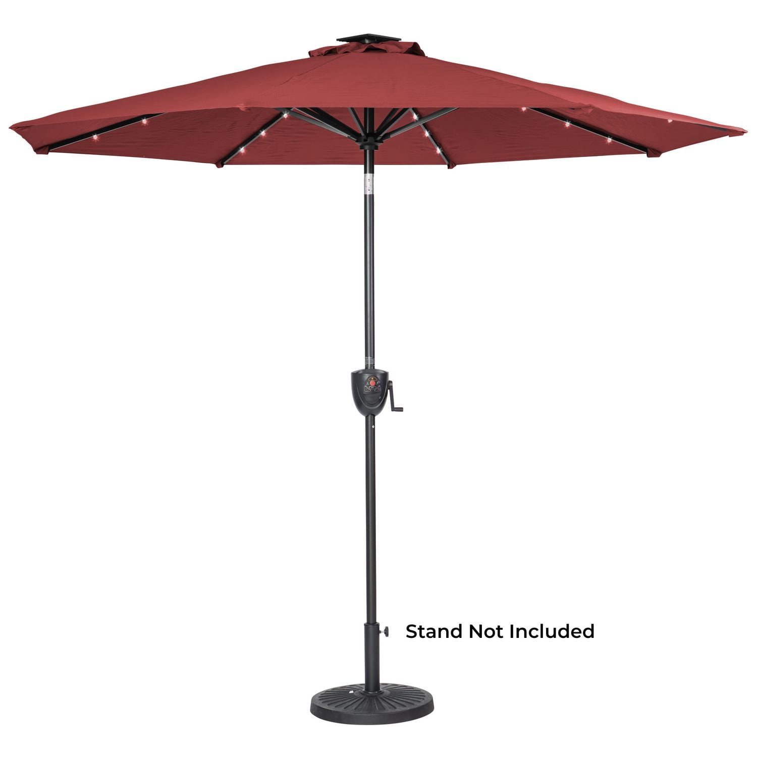 Sun-Ray 9' Round Solar Lighted Umbrella with Built-In Bluetooth Speaker - Scarlet