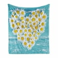 thumbnail image 1 of Yellow and Blue Soft Flannel Fleece Throw Blanket, Heart Shaped Daisy Flowers Romantic Lovers Chamomile Blossoms Print, Cozy Plush for Indoor and Outdoor Use, 60" x 80", Sky Blue White, by Ambesonne, 1 of 6