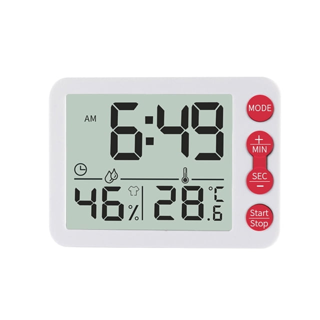 Digital Indoor Thermometer & Hygrometer with Clock LCD Display ℃/ ℉ Selectable Countdown Timer Accurate Temperature Humidity Monitor for Home Office