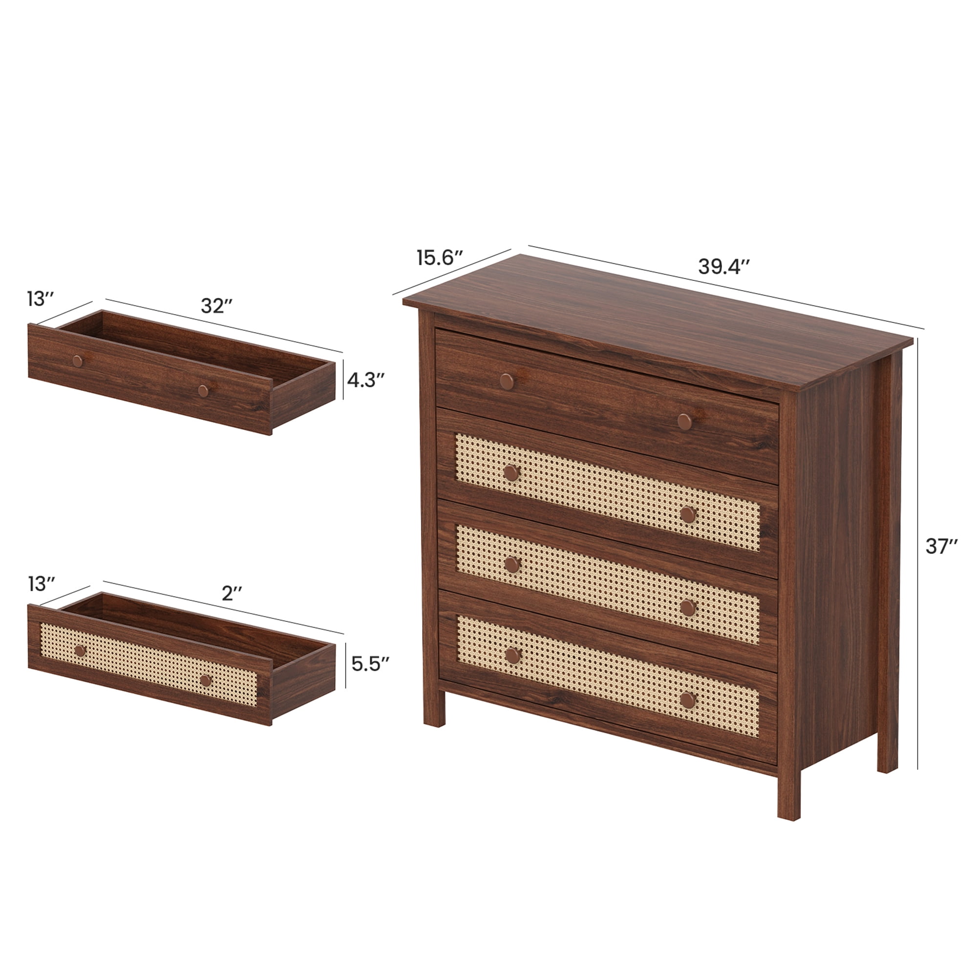 MAYEERTY 4-Drawer Sideboard Buffet Cabinet - Modern Console Cabinet for Living Room & Kitchen, Walnut