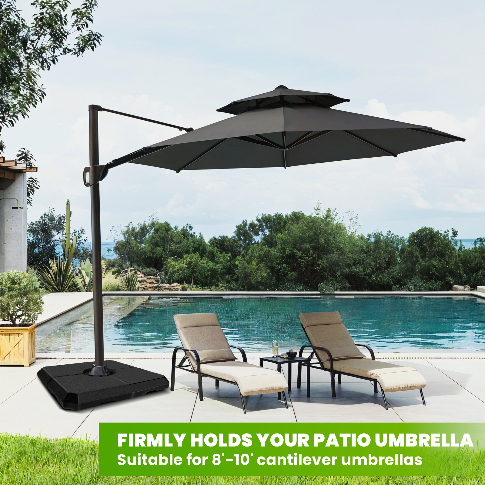 4-Piece Heavy-Duty Cantilever Offset Patio Umbrella Stand Square Base Plate Set, Stackable Storage Design, Weather Resistant, Patio Umbrella Base, Umbrella Stand Outdoor Base for Garden Patio