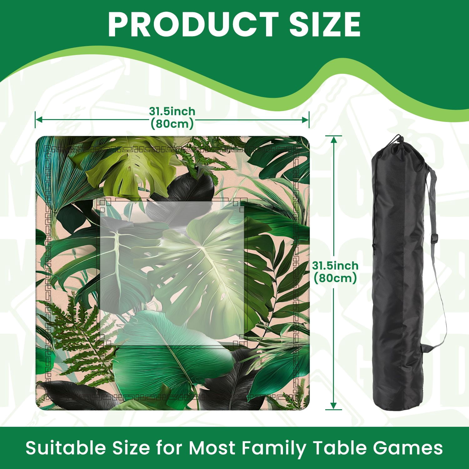 Mahjong Mat 31.5" x 31.5" tropical palm leaves seamless stylish fashion floral Non-Slip Noise Reduction American Mahjong Tiles Table Cover for Dominoes Poker Card Board Games Gift