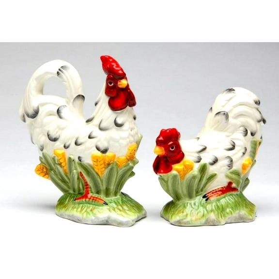 Rooster Salt & Pepper Shaker- Black & White Dots
