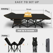 MOPHOTO XXL Oversized Adults & Kids Folding Cot Black Camping Cot, Outdoor Sleeping Bed with Mattress & Carry Bag, 78 x 32 x 18, Fold Beds Cot with Mattress